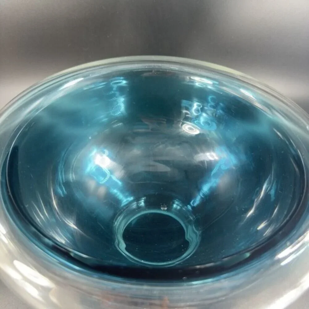 Hollow Cyan Blue Crystal‎ Vacuum Formed Double Wall Glass Bowl Dish Centerpiece